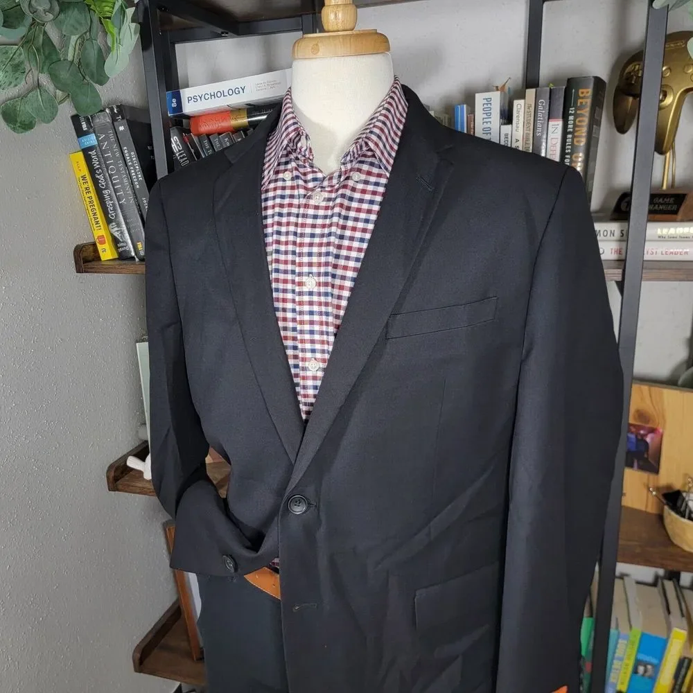 Egara Men's Sport Coat Two Button Solid Black Poly Blend EXTREME SLIM FIT Sz 48R